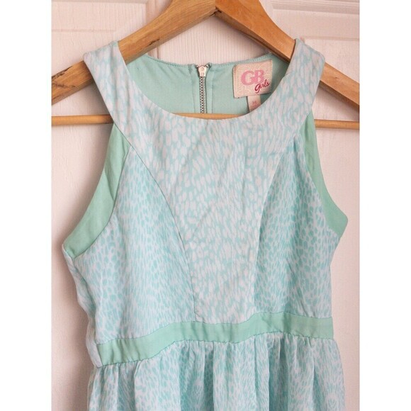 GB Girls Aqua Cheetah Print Sheer Layered Summer Dress - Picture 3 of 5